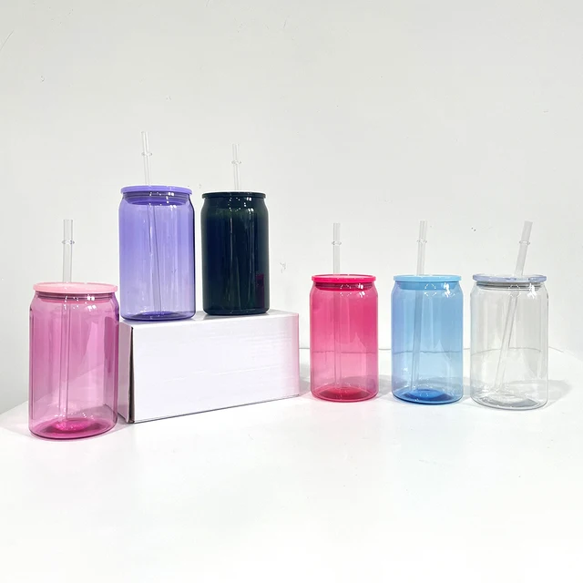 Coloured plastic can cup with matching lids - 16oz *IN STOCK*