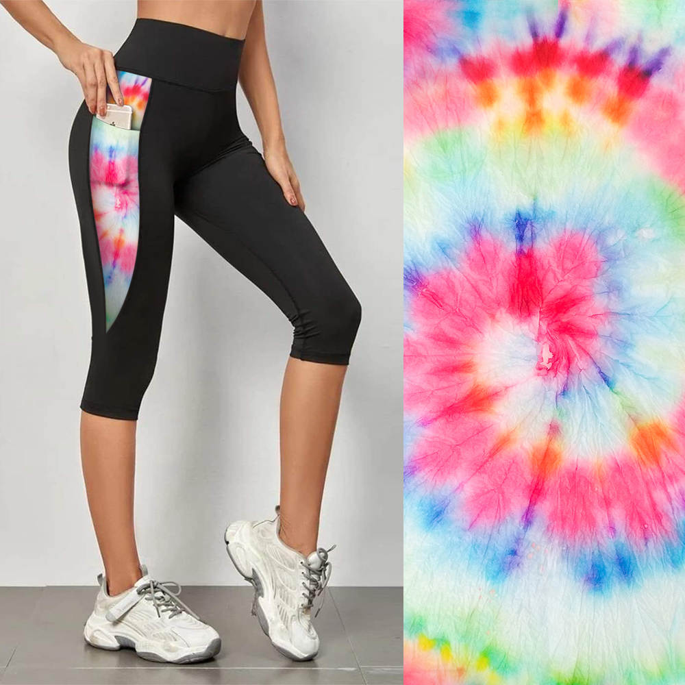 Black Leggings w/ Patterned Pockets - Tie Dye