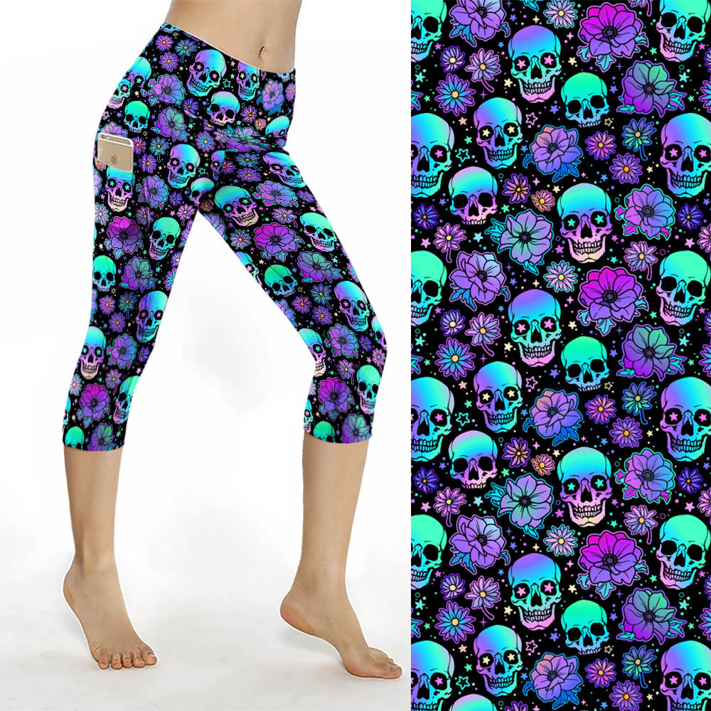 Holographic Skulls & Flowers Capri