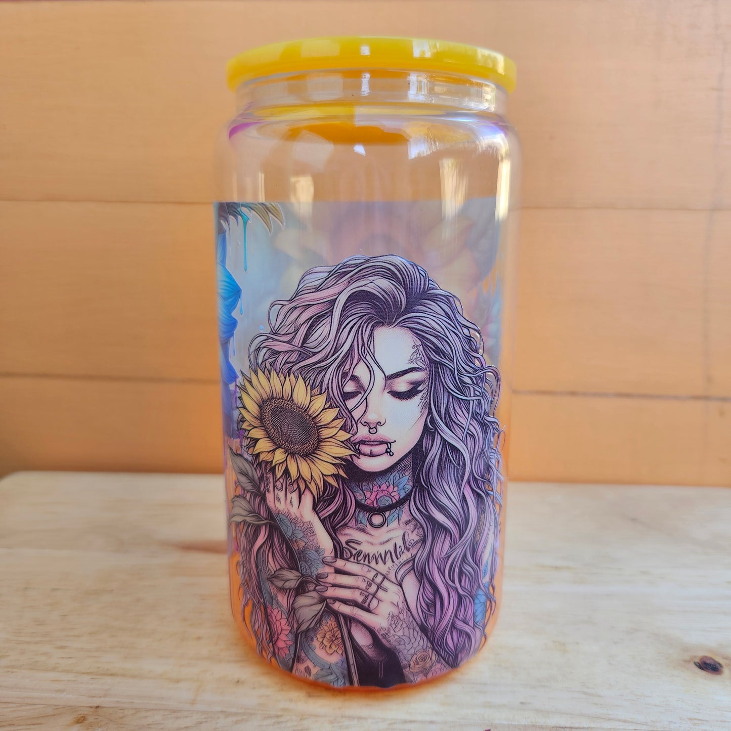 Bad Ass Bitch Yellow Ombre Glass Tumbler - 16oz
