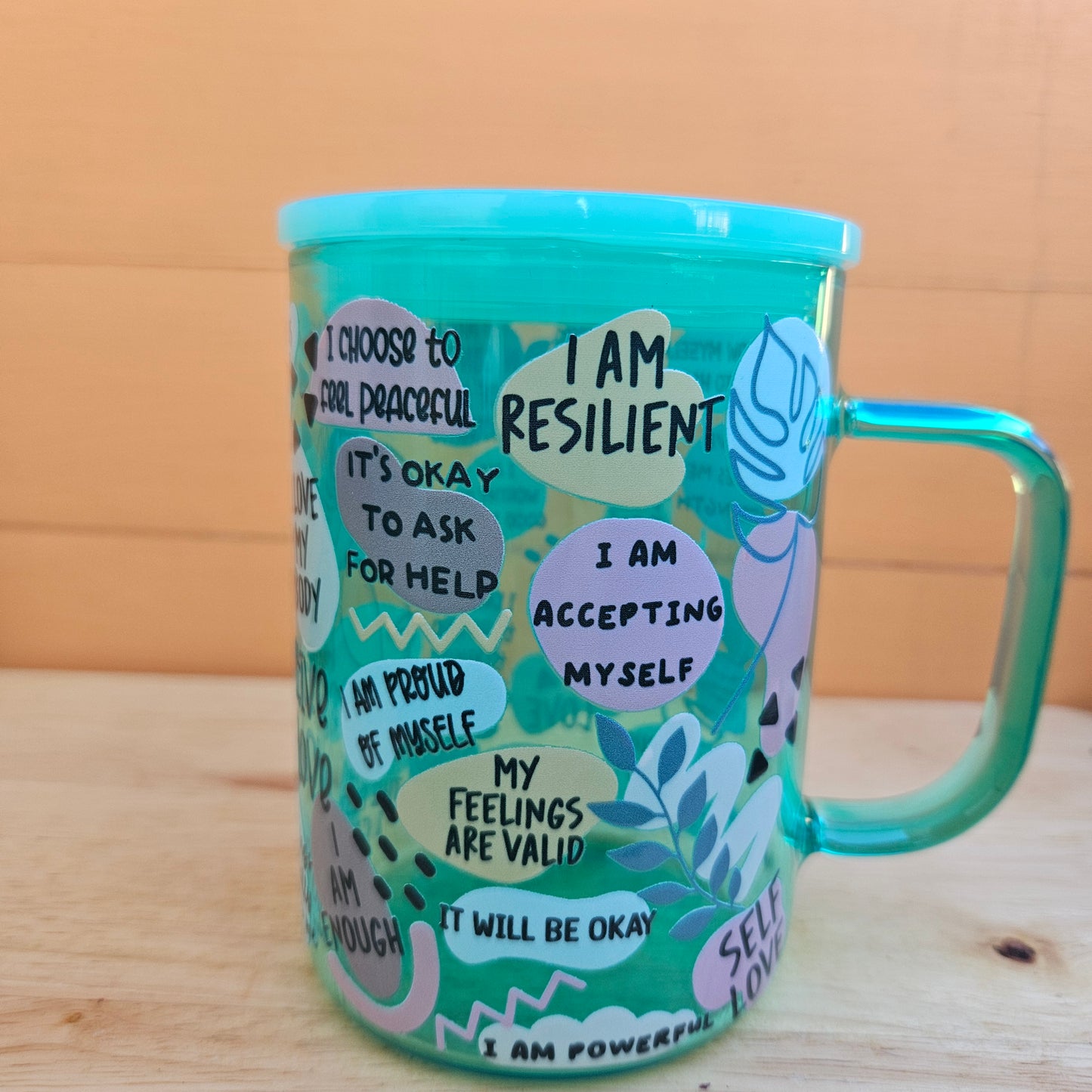 Positive Self Love Green Ombre Glass Mug - 16oz