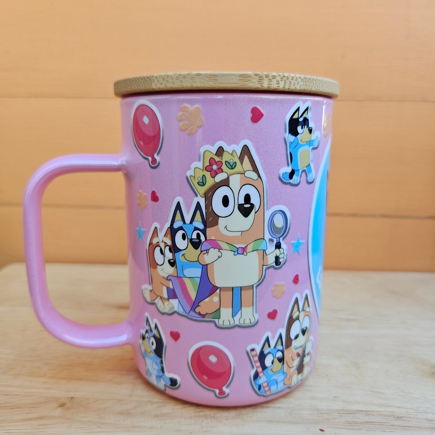 Love You Bluey Pink Shimmer Glass Mug - 16oz
