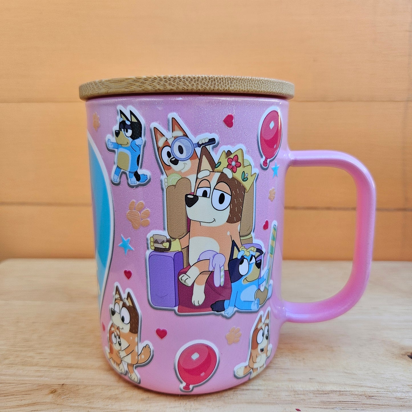 Love You Bluey Pink Shimmer Glass Mug - 16oz