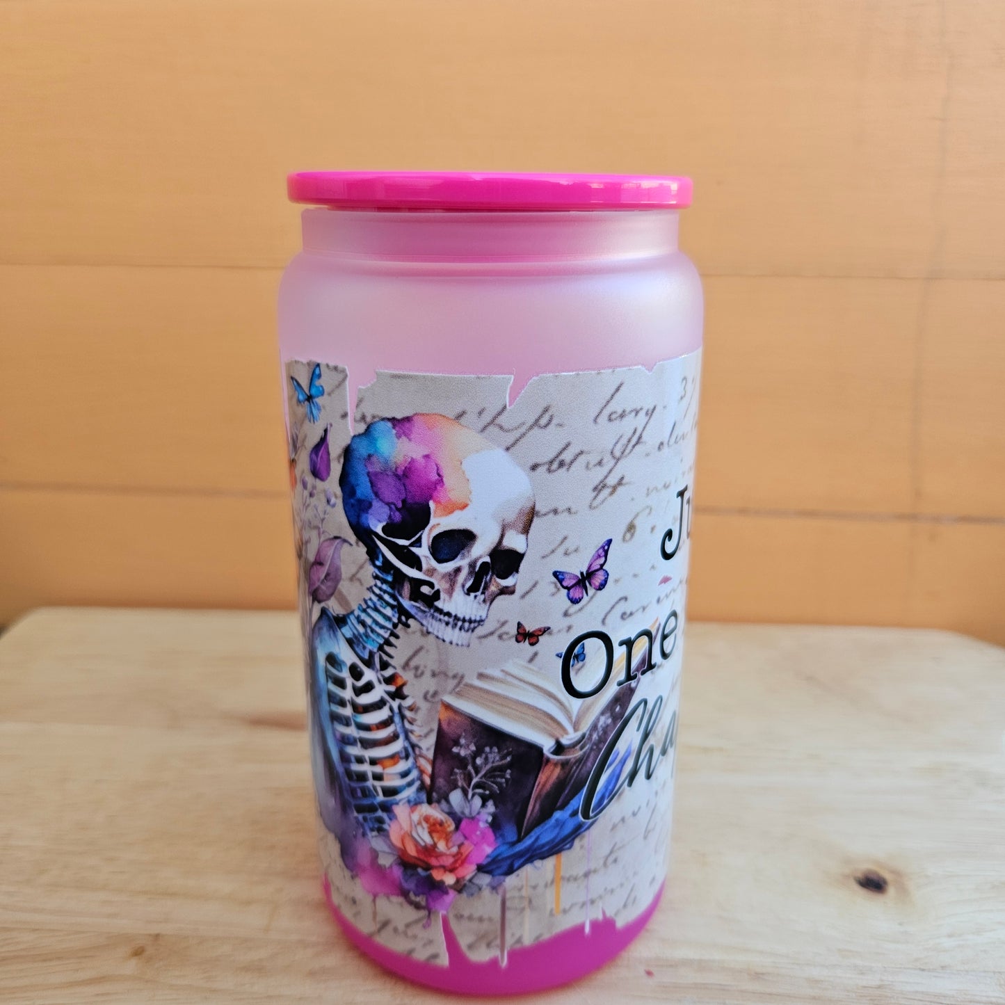 Just One More Chapter Pink Frosted Glass Tumbler - 16oz