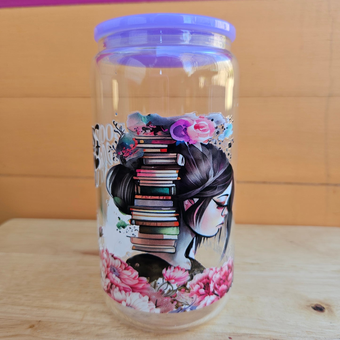 Books & Coffee Clear Glass Tumbler - 16oz