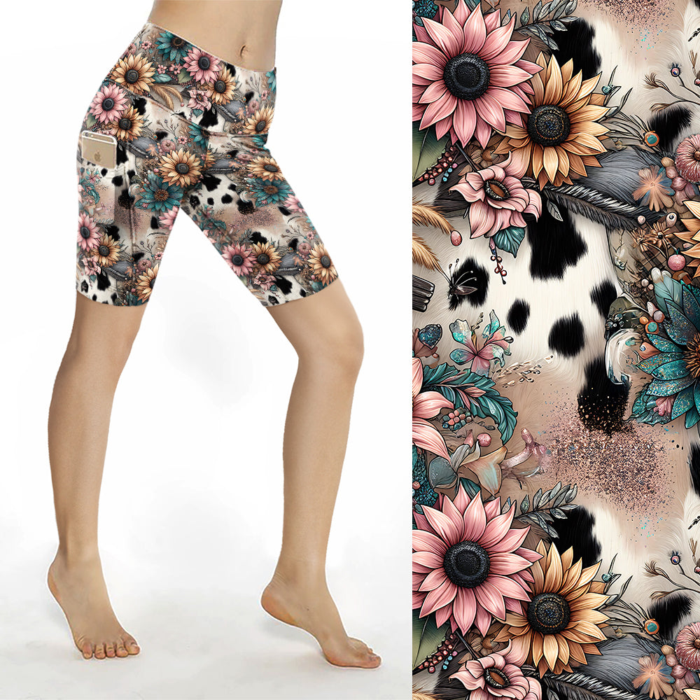 Floral Cow Print Bike Shorts