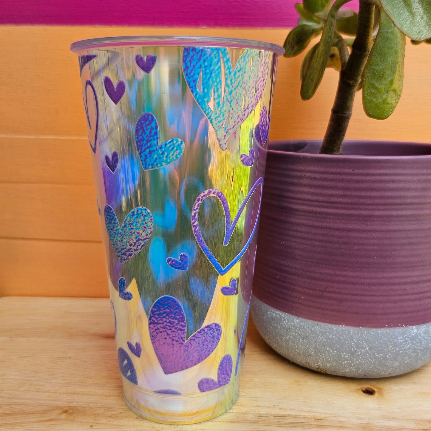 Love Hearts Iridescent Plastic Cup 24oz