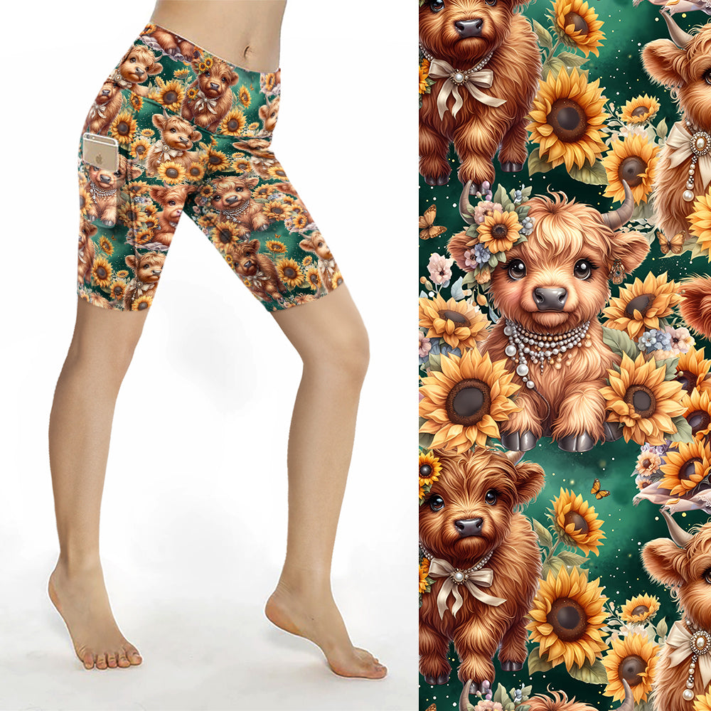 Highland Cows & Sunflowers Bike Shorts