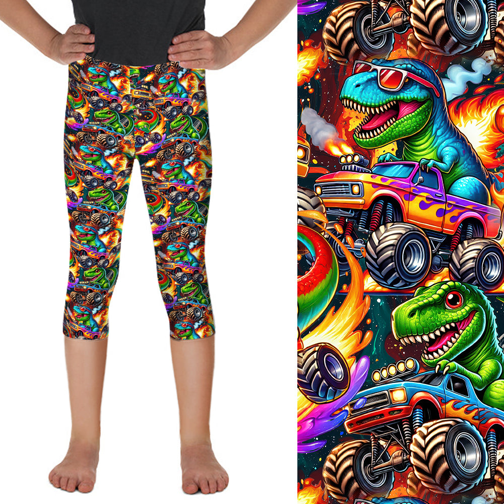 Dino Trucks Kids Capri Leggings