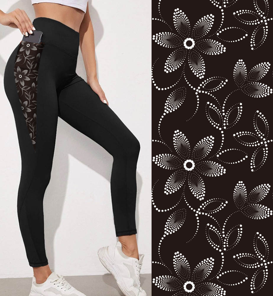 Black w/ Dotted Flowers Pockets Capri