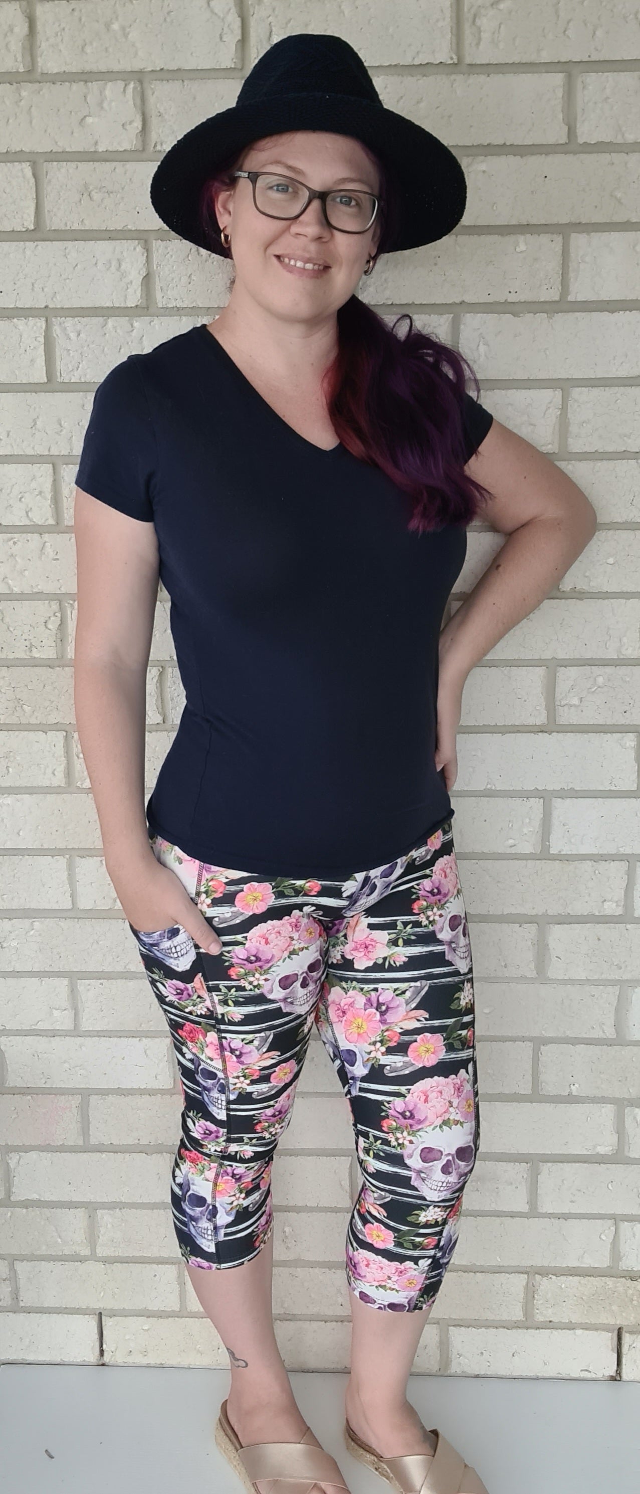 Lady Skull Yoga Band Capri with Pockets
