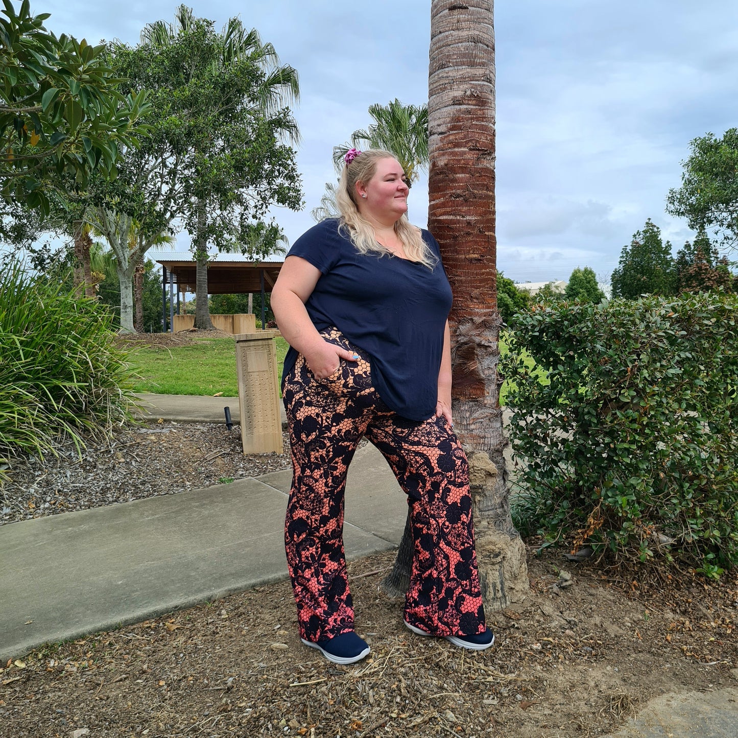 Orange Lace Beauty Lounge Pants (Yoga Band) w/ Pockets