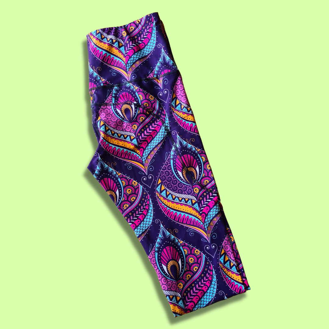 Abstract Peacock Feathers Leggings w/ Pockets