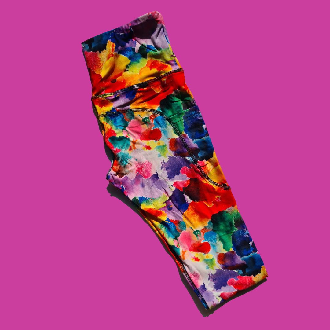 Rainbow Splotches Capri Leggings w/ Pockets
