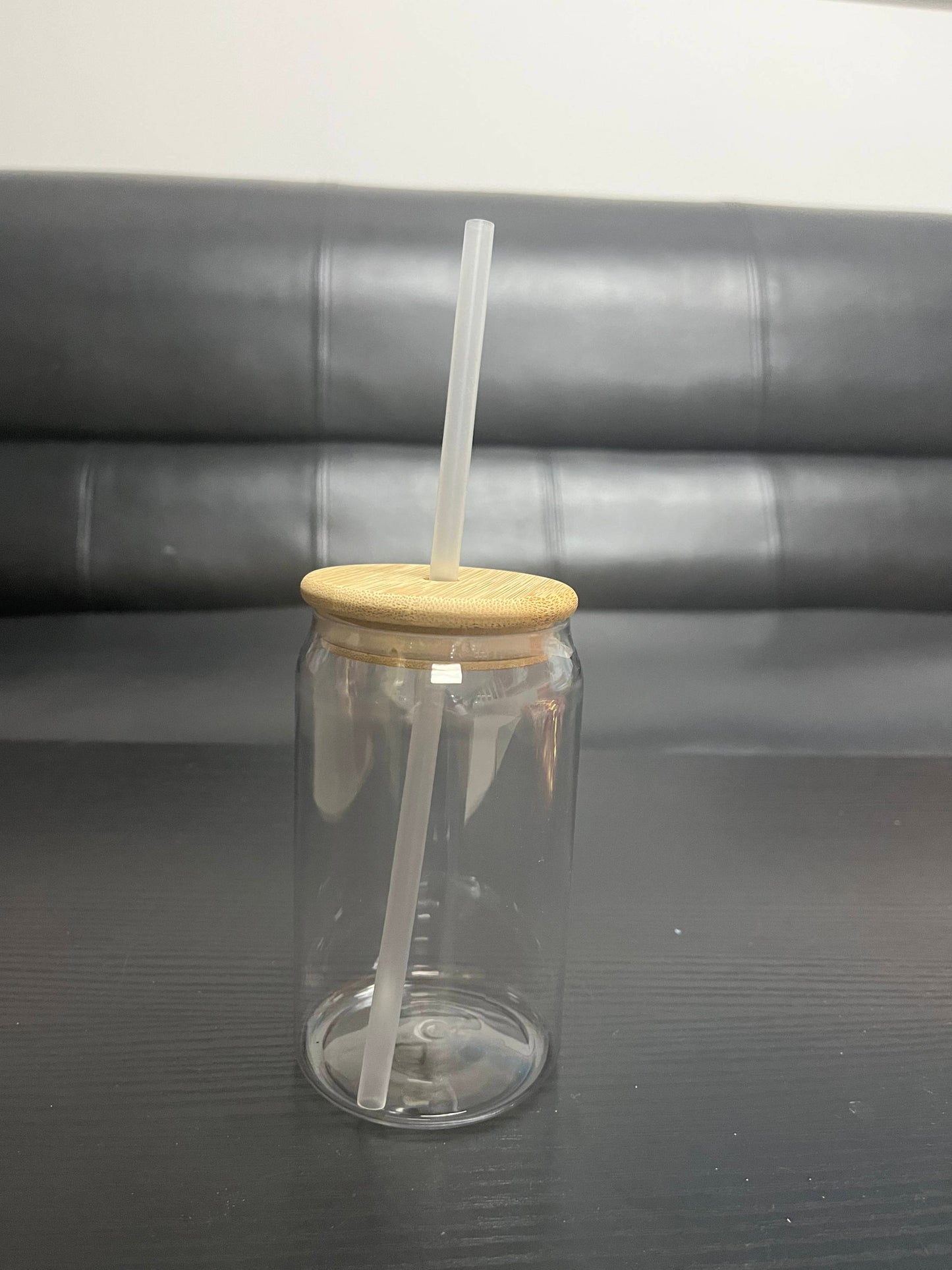 Plastic Can Cup with bamboo lid - 16oz *IN STOCK*