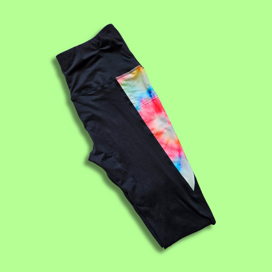 Black Leggings w/ Patterned Pockets - Tie Dye