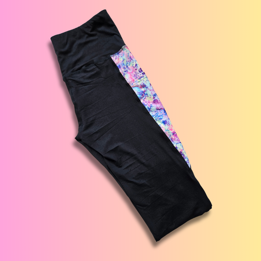 Black Leggings w/ Patterned Pockets - Chunky Glitter