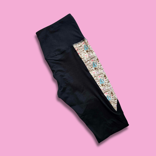 Black with Coffee Pockets Capri Leggings