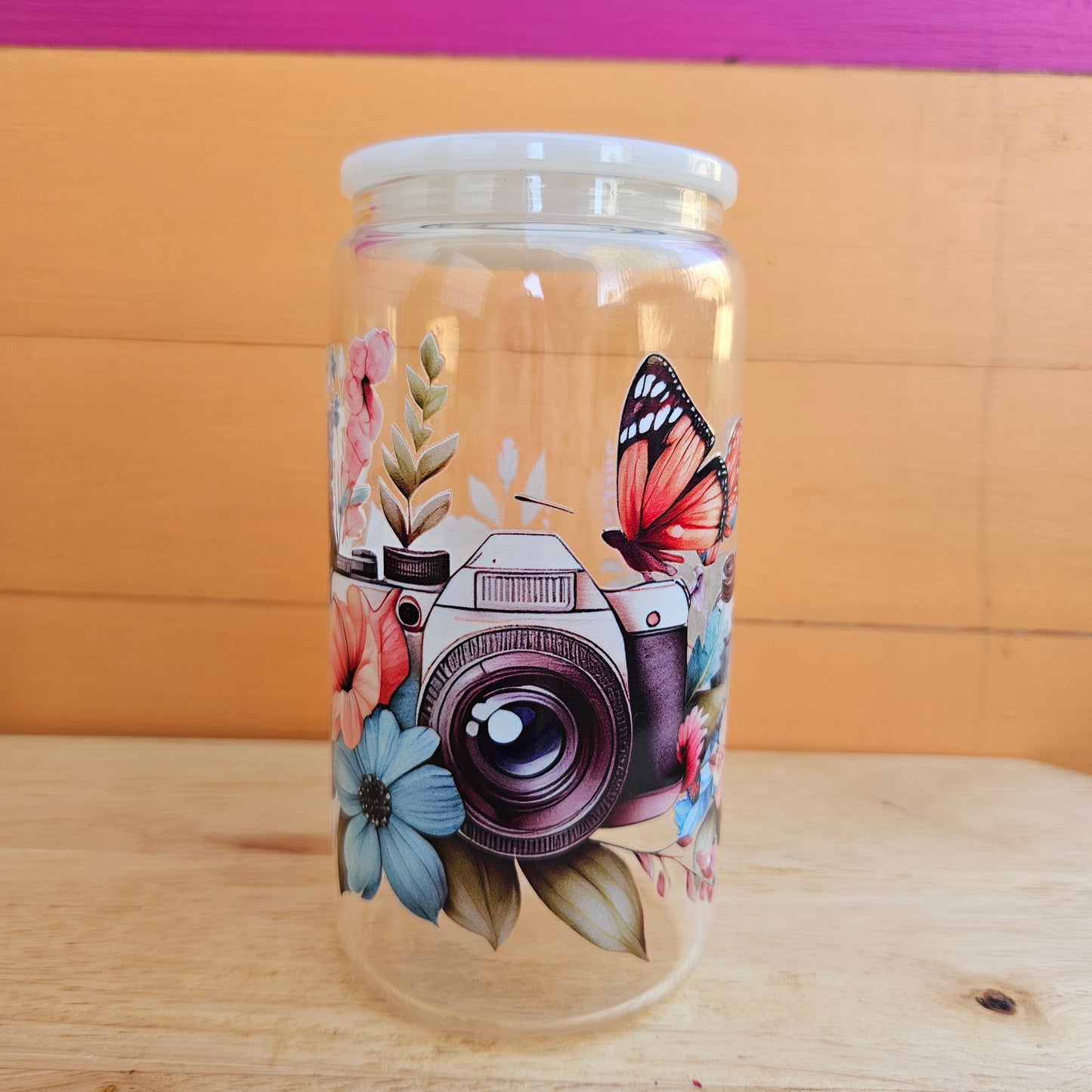 Camera Clear Glass Tumbler - 16oz