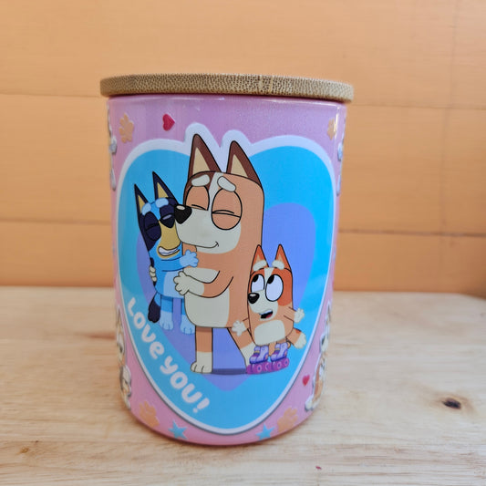 Love You Bluey Pink Shimmer Glass Mug - 16oz