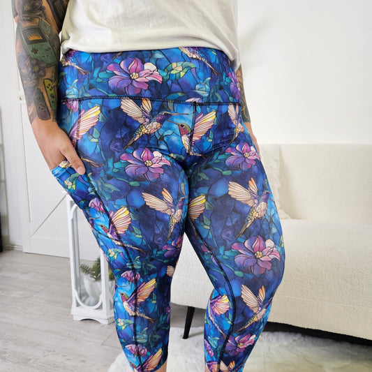 Stained Glass Hummingbirds 3/4 Capri Leggings
