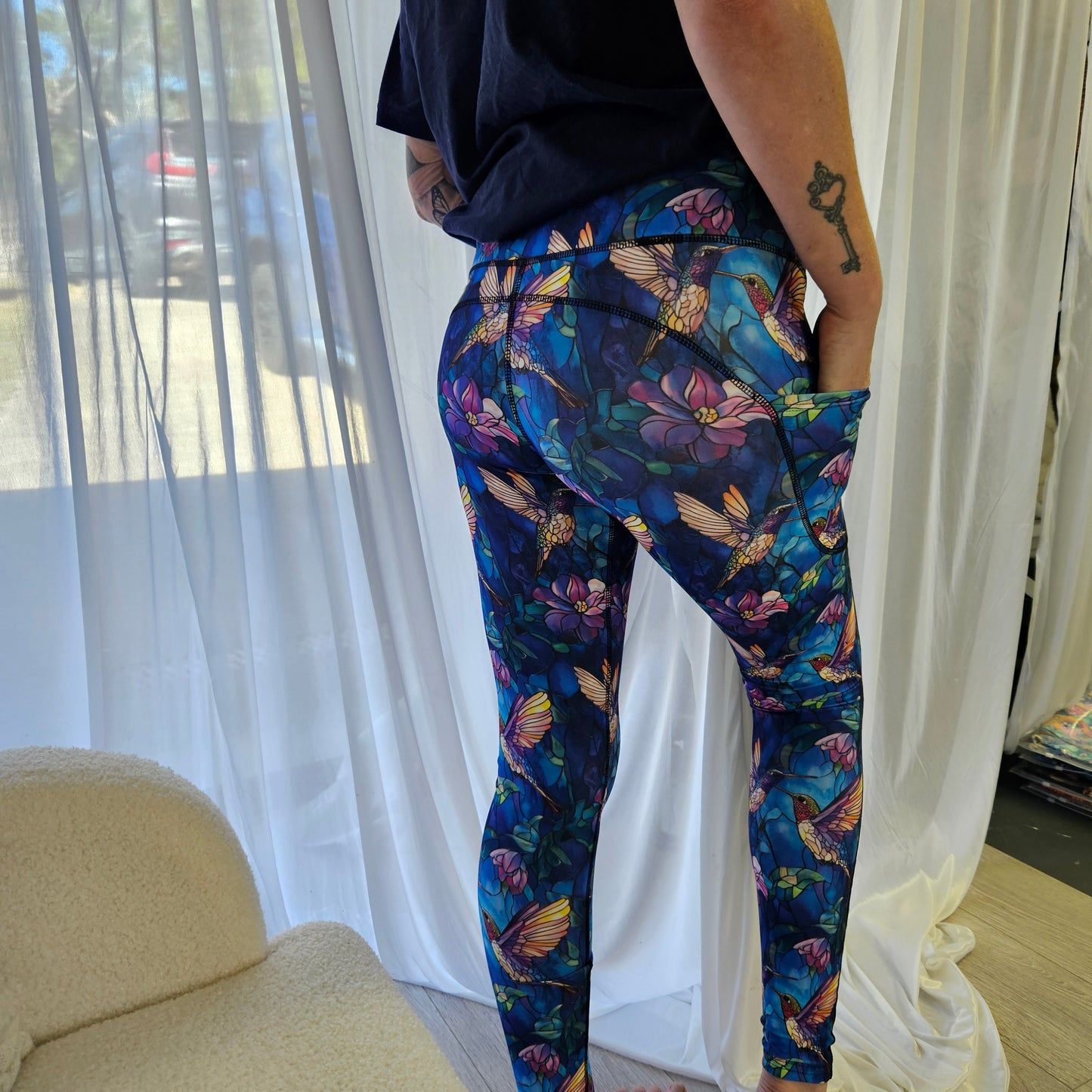 Stained Glass Hummingbirds Full Length Leggings