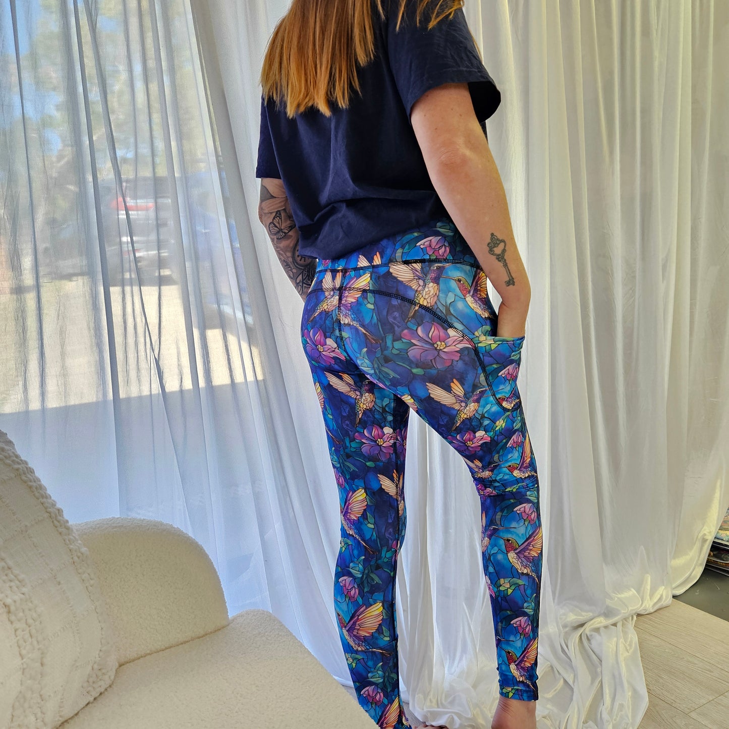 Stained Glass Hummingbirds Full Length Leggings