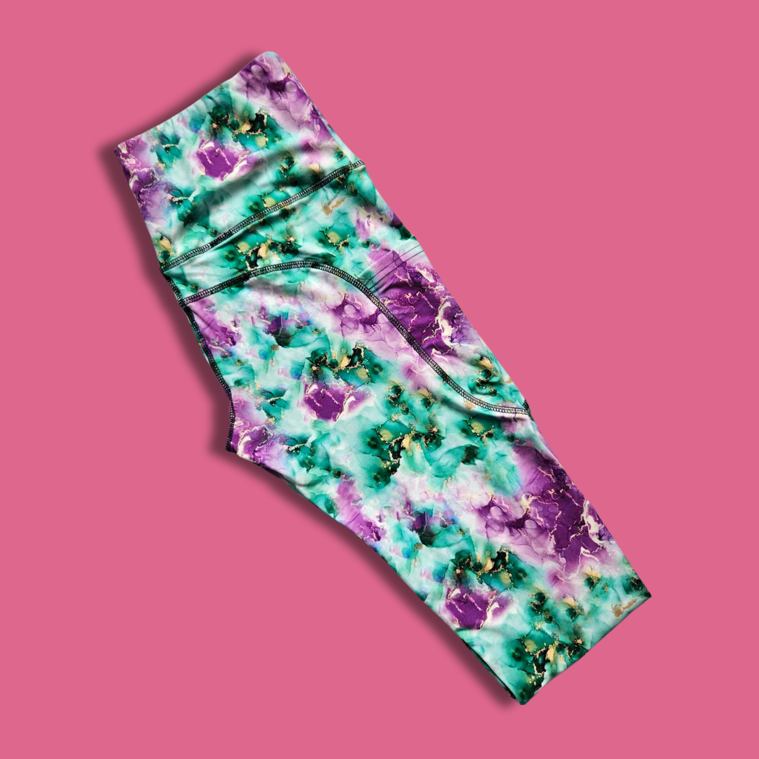 Purple & Green Marble Capri Leggings