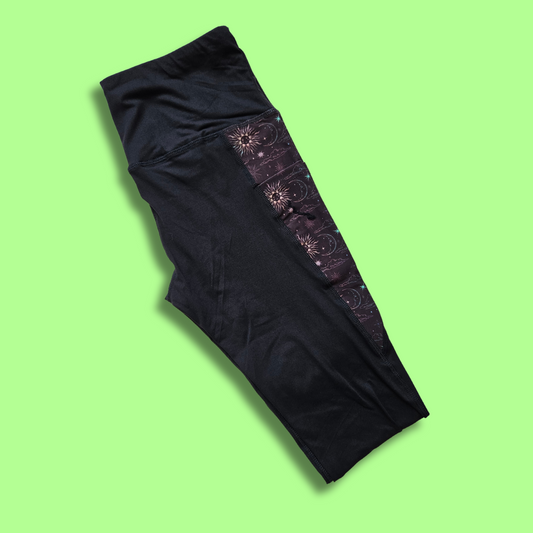 Black Leggings w/ Patterned Pockets - Sun & Moon
