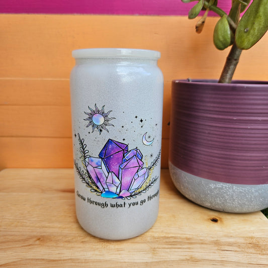 Crystals White Glitter Glass Tumbler - 16oz