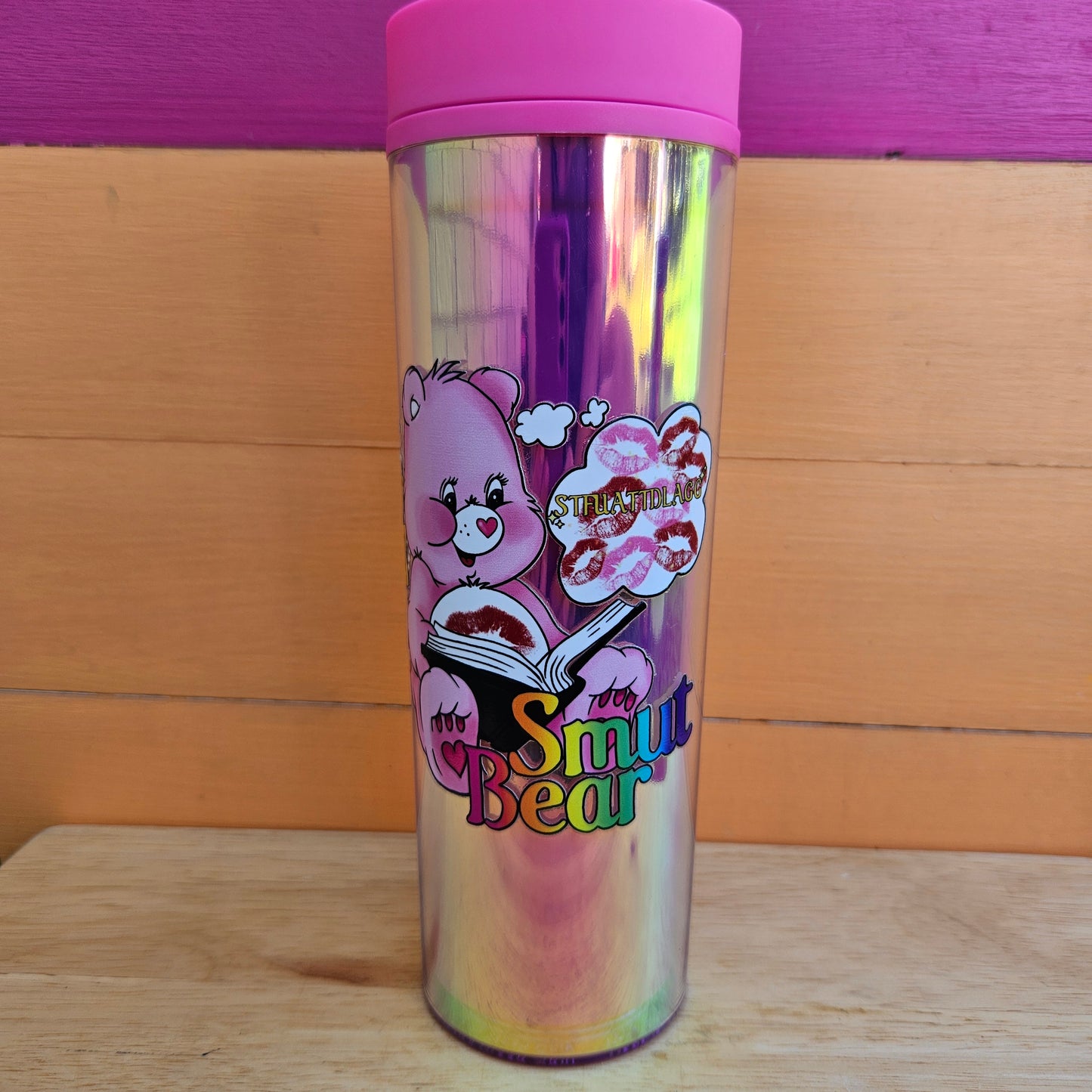 Smut Bear Iridescent Plastic Tumbler