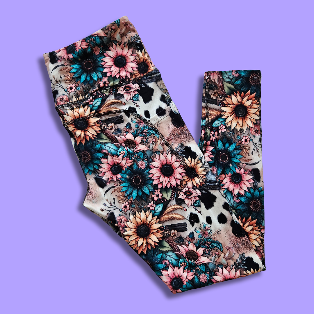 Floral Cow Print Capri Leggings
