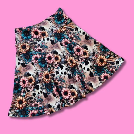 Floral Cow Print Skort