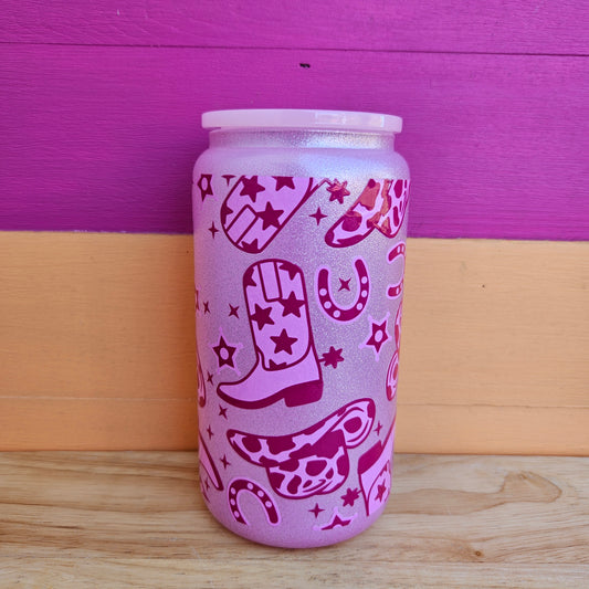 Pink Glitter Cowboy Tumbler - 16oz