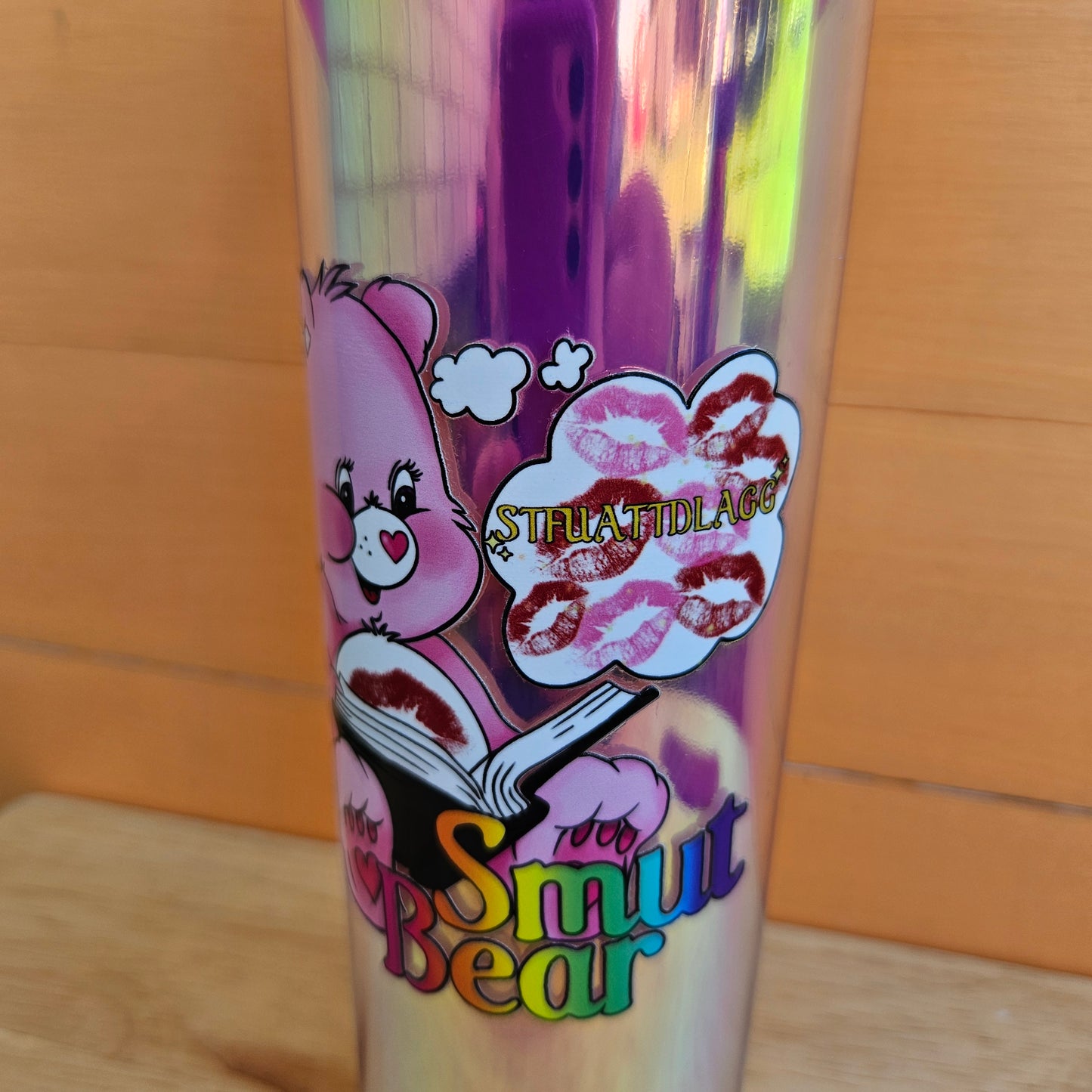 Smut Bear Iridescent Plastic Tumbler