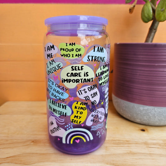 A Cup of Self Love Purple Ombre Glass Tumbler - 16oz