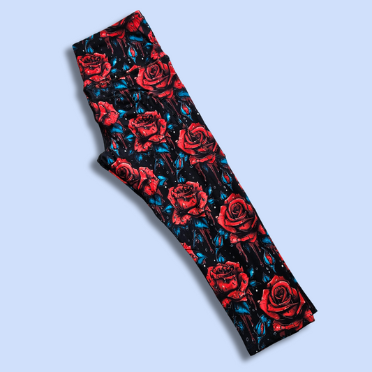 Rose Drip Art Capri Leggings