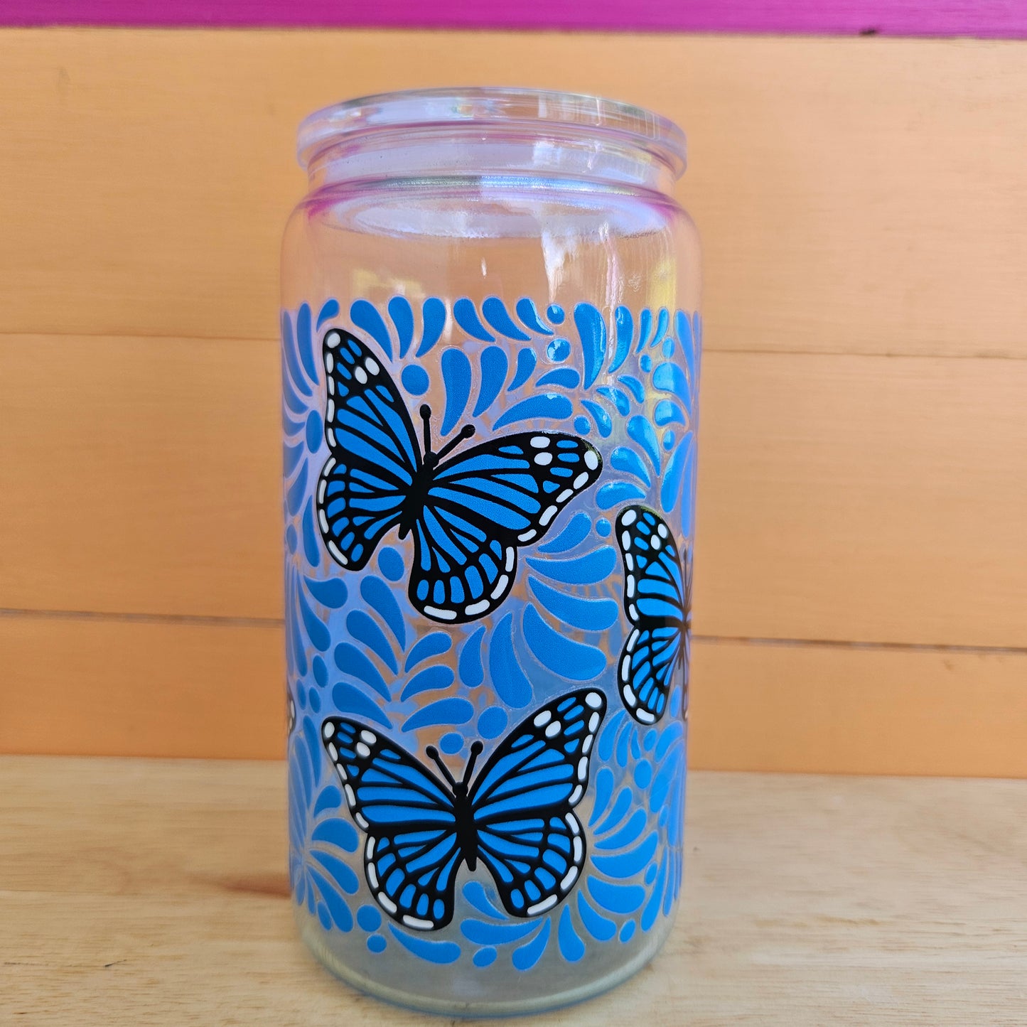 Blue Butterfly Ombre Glass Tumbler