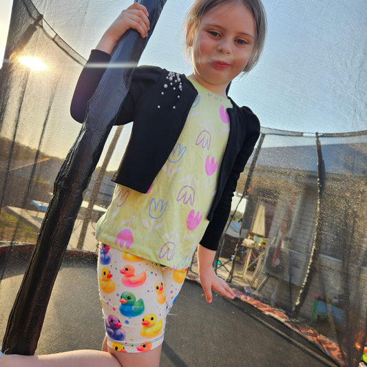 Rainbow Duckies Kids Bike Shorts