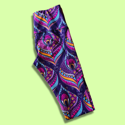Abstract Peacock Feathers Leggings w/ Pockets