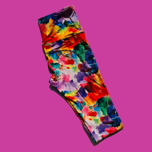 Rainbow Splotches Capri Leggings w/ Pockets